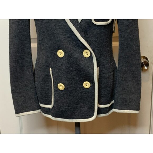 Sacai Gray 100% Wool Double Breasted Blazer W/ White Trim, Size 2 - Picture 3 of 10